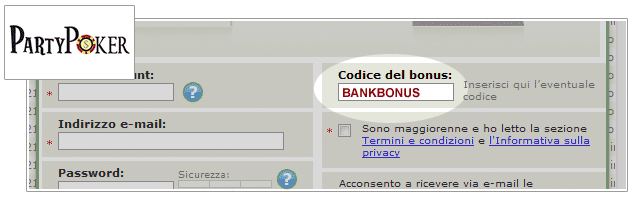 Codice del Bonus Party Poker