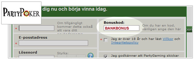 Party Poker Bonuskod