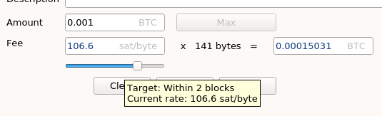 Electrum Transaction Fee Slider Screenshot