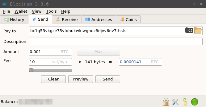 Electrum Send Tab Screenshot