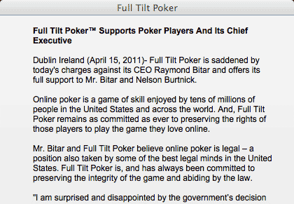 Full Tilt Website Message To Players