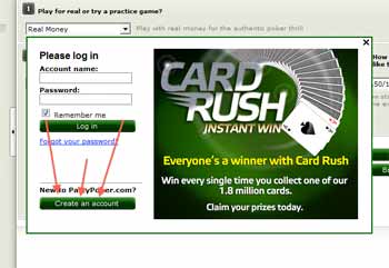 Party Poker Create Account Window