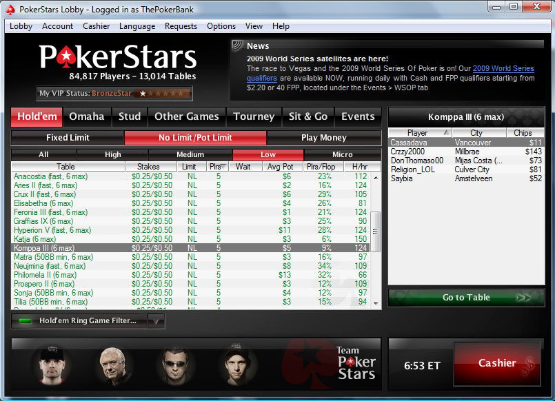 PokerStars Lobby