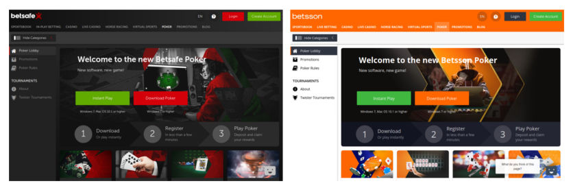 Betsafe and Betsson Websites Screenshots