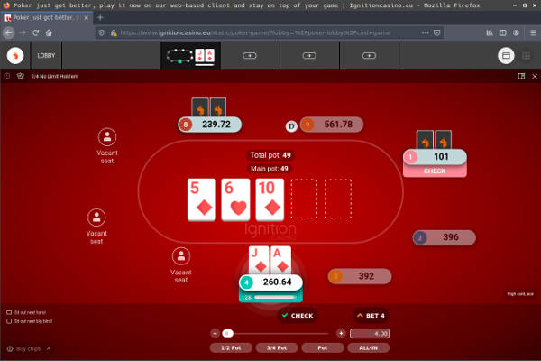Screenshot Of Ignition Poker In Firefox